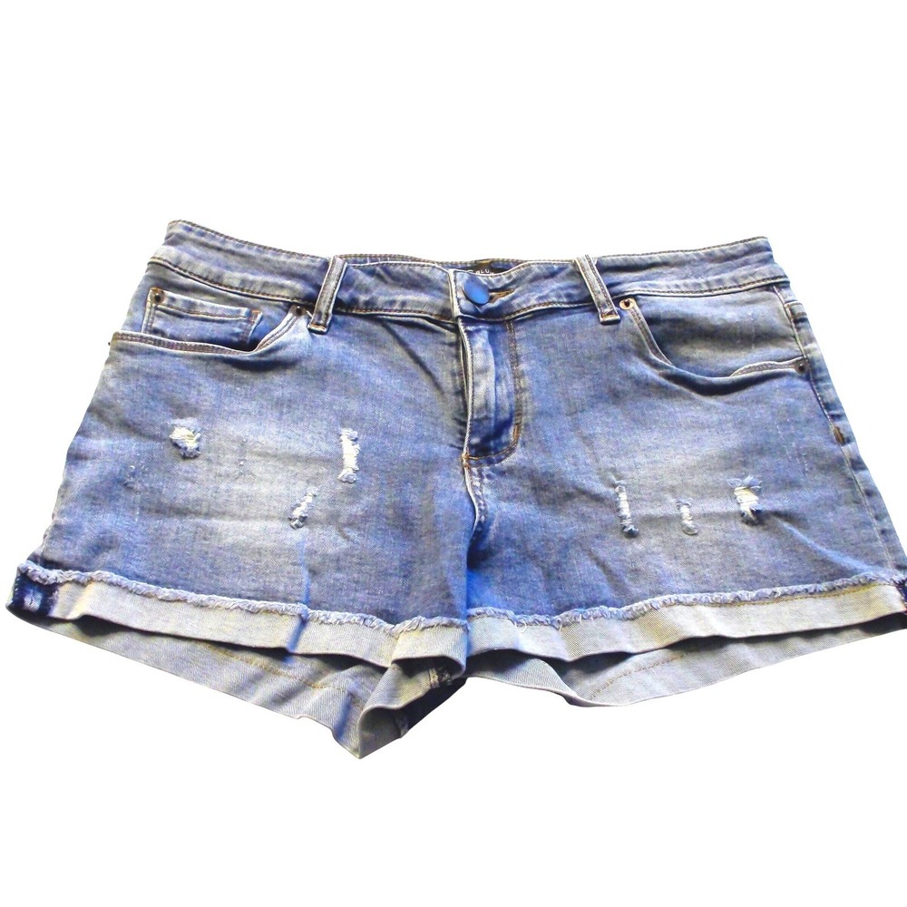 STS Blue Womens Distressed Denim Jean Shorts Medium Wash Cuffed Size 30